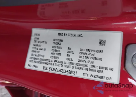 2020 Tesla Model 3 from USA, damaged, VIN 5YJ3E1EC0LF800231